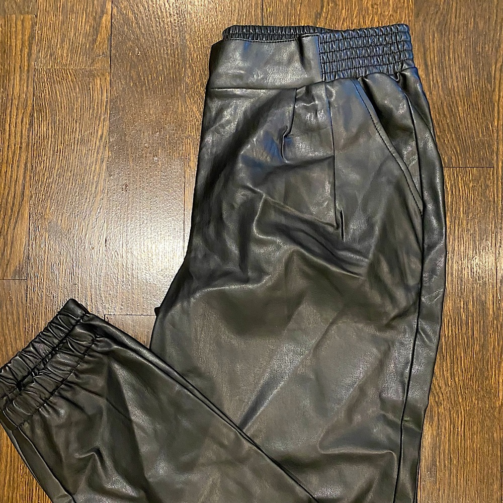 River Island Black Leather Cuffed Pants